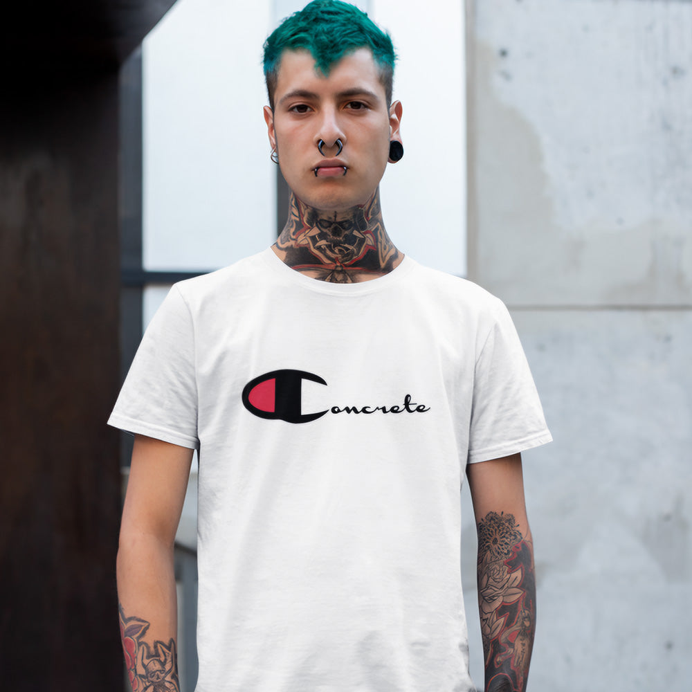 CONCRETE CHAMP WHITE/RED TEE - UNISEX